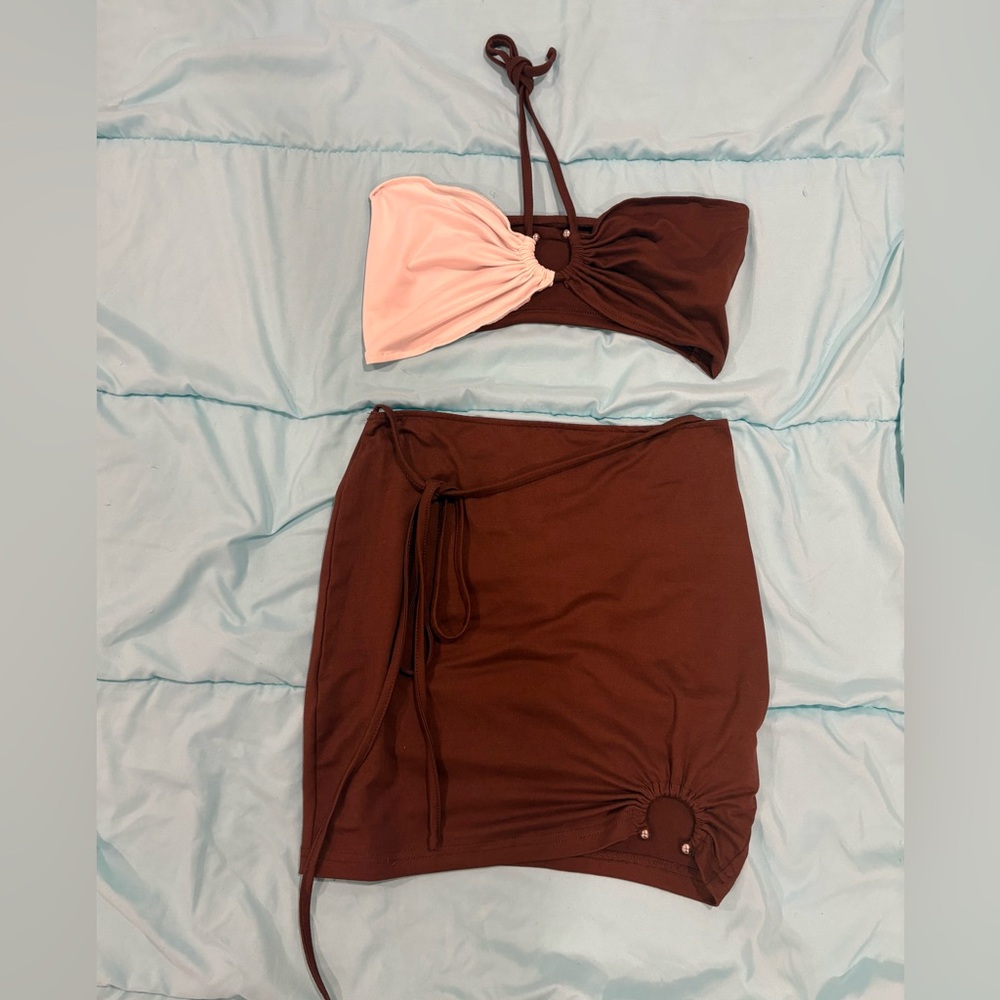 Brown and White Two-Piece Set